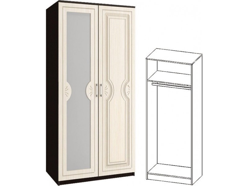 Шкаф Зара 2-х Створчатый МДФ со Штангой ЗШ-02 (1,0х2,02х0,5)/ Разные Цвета 