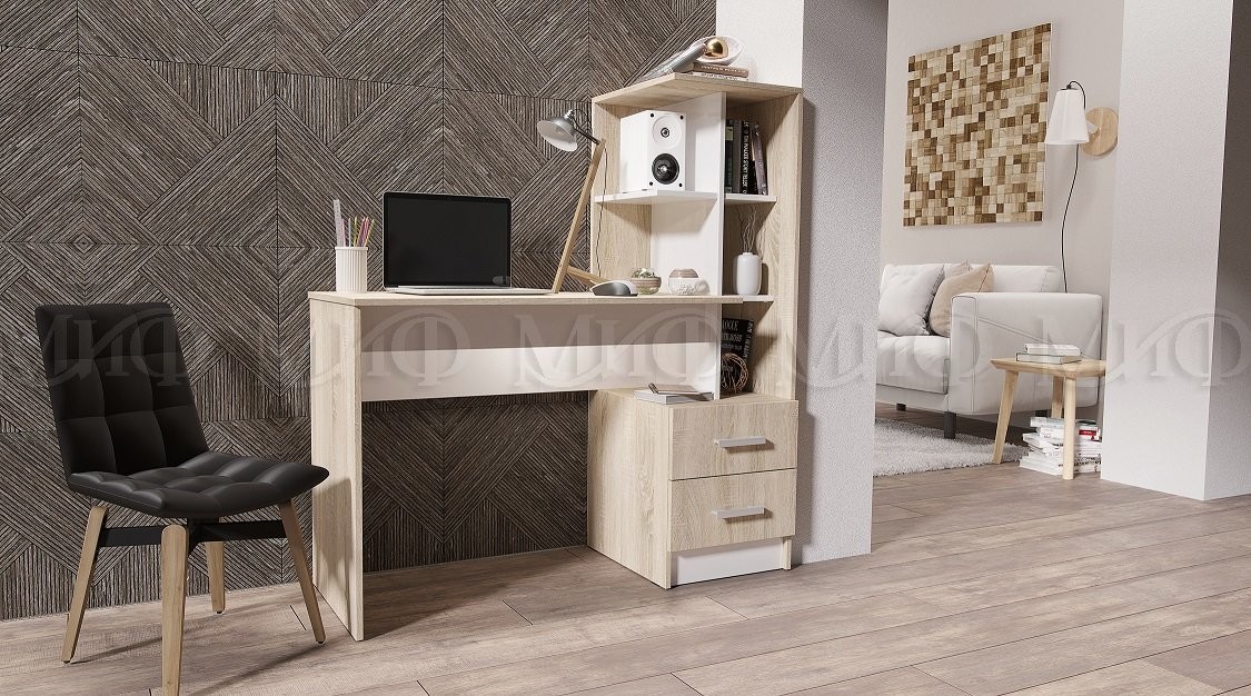 Компьютерный Стол Моника №2 Дуб Сонома+Белый/Ш-1200 x В-1302 x Г-500 мм