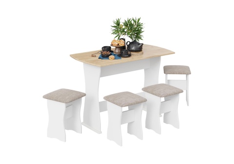 Обеденная группа тип 1 белый / дуб крафт золотой / искусственная замша latte