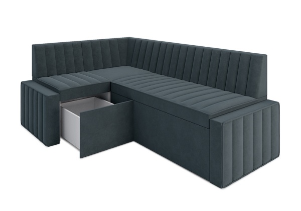 Кухонный угловой диван дельфин Вермут велюр серо-синий