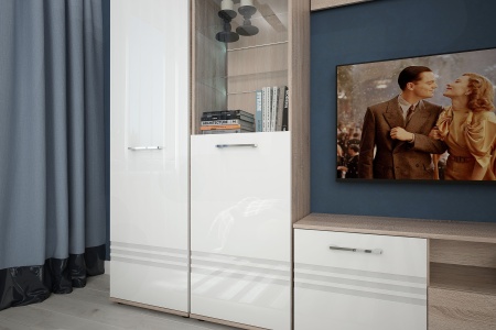 Гостиная Валери Дуб Сонома/Белый Глянец МДФ (Ш-2228 x В-2046 x Г-385 мм)