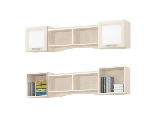 Антресоль ДЮ-02 Юнга-7 ЛДСП Белый ХДФ+Рамочный Профиль/Ясень Шимо Светлый (Д-1832 x В-450 x Г-320 мм)